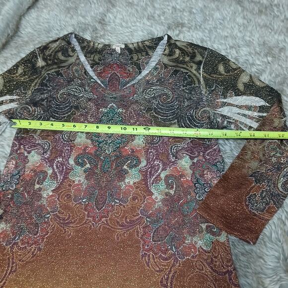 Reba Women’s Top L Large Boho Fairy Paisley Ombre Tunic Shirt Glitter Long - Picture 5 of 8